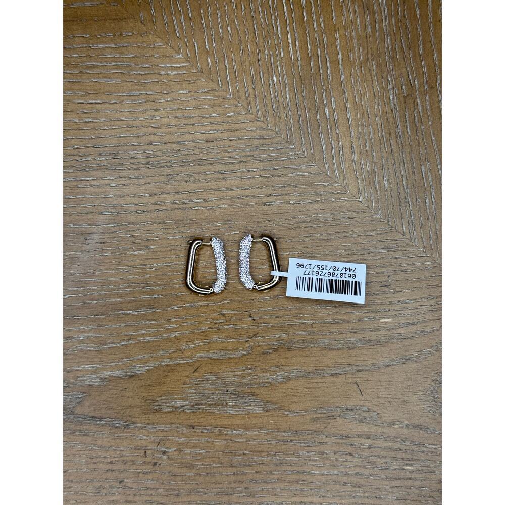 And Now This Crystal Rectangular Hoop Earrings Gold Tone Pave Rhinestone